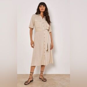 APRICOT 🍑- Beige Button-Front Shirtwaist Midi Dress with Tie Belt